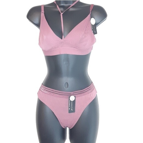 Youmita Deco Rose Large Semi-Sheer Bralette & Mesh Thong NWT - Picture 1 of 13